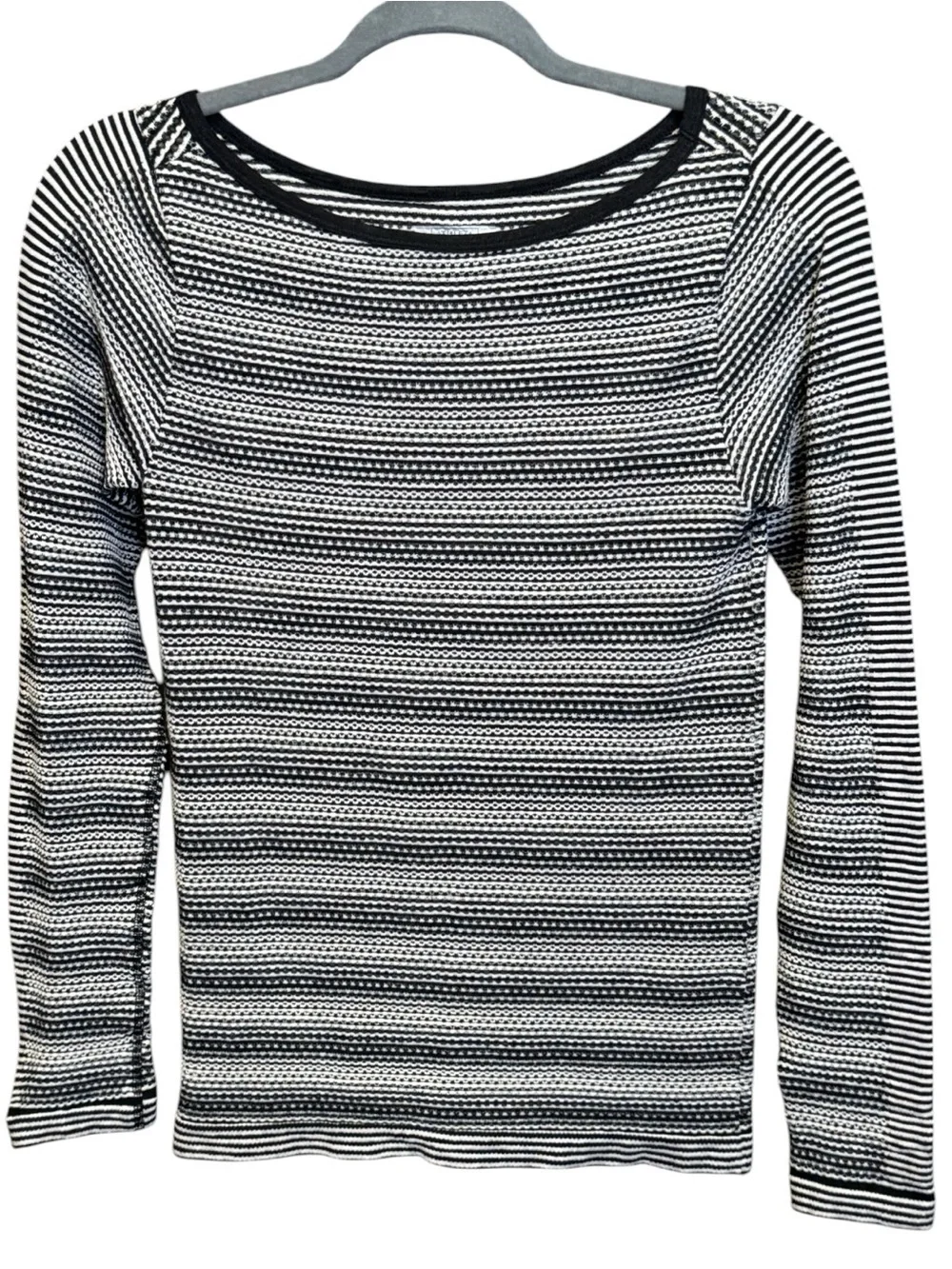 Athleta Black and White Striped Open-Knit Long Sleeve Top – Size Small